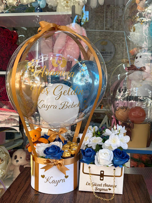 Golden Blue Elegance – Kişiye Özel Lüks Balon Hediye Seti