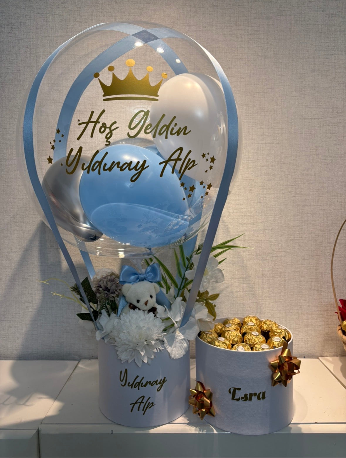 Hayal Bebek Hediye Seti – Kişiye Özel Balonlu Yenidoğan Erkek Bebek Kutusu