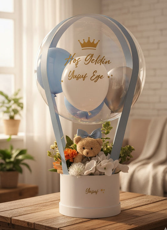 Hayal Bebek Hediyesi – Hoş Geldin Balon ve Peluşlu Hediye Kutusu