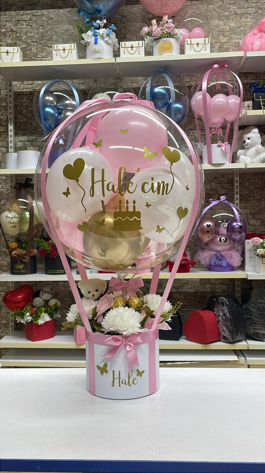 Kişiye Özel Şeffaf Bubble Balon Kutusu – Pembe & Gold Doğum Günü Konsepti (İyi ki Doğdun)
