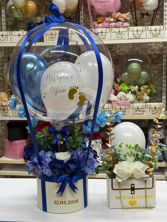 Blue Grace Welcome Set – Hoş Geldin Bebek Balon & Hediye Kutusu