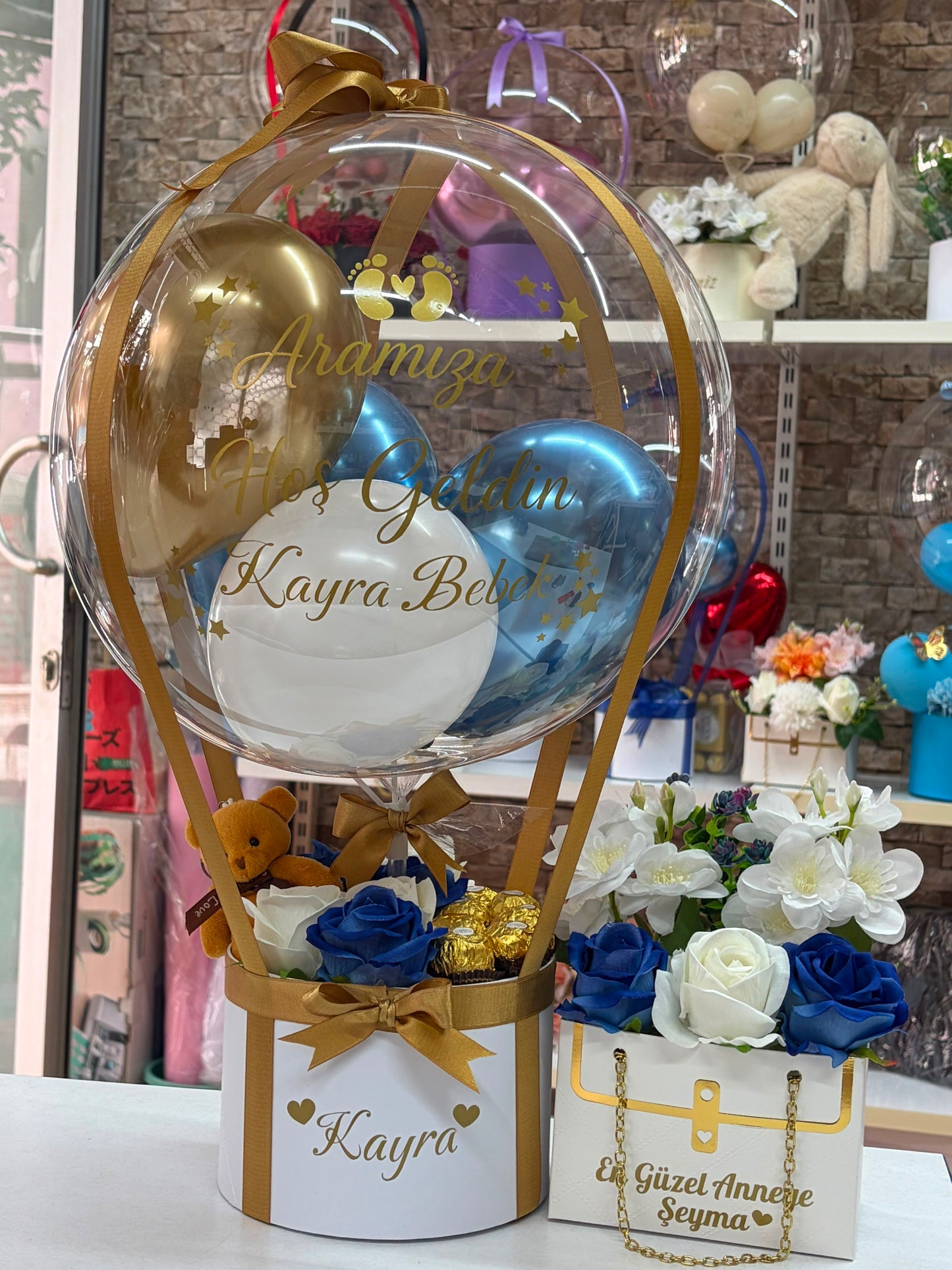 Golden Blue Elegance – Kişiye Özel Lüks Balon Hediye Seti
