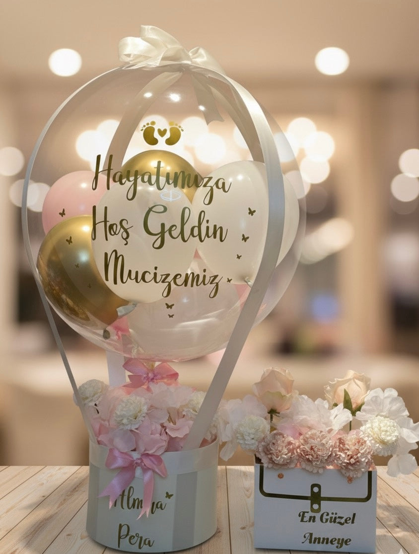 Yeni Doğan Karşılama Balonu – Kutu Aranjmanlı Hoş Geldin Hediyesi