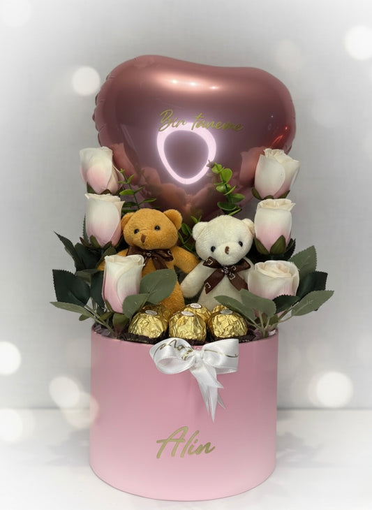 Romantik Ayıcıklı Balon Çikolata Kutusu – Kişiye Özel