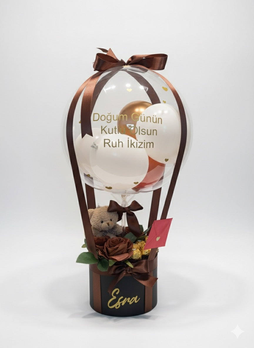 Arkadaşa Doğum Günü Hediye Balon Kutusu – Çikolatalı ve Peluşlu