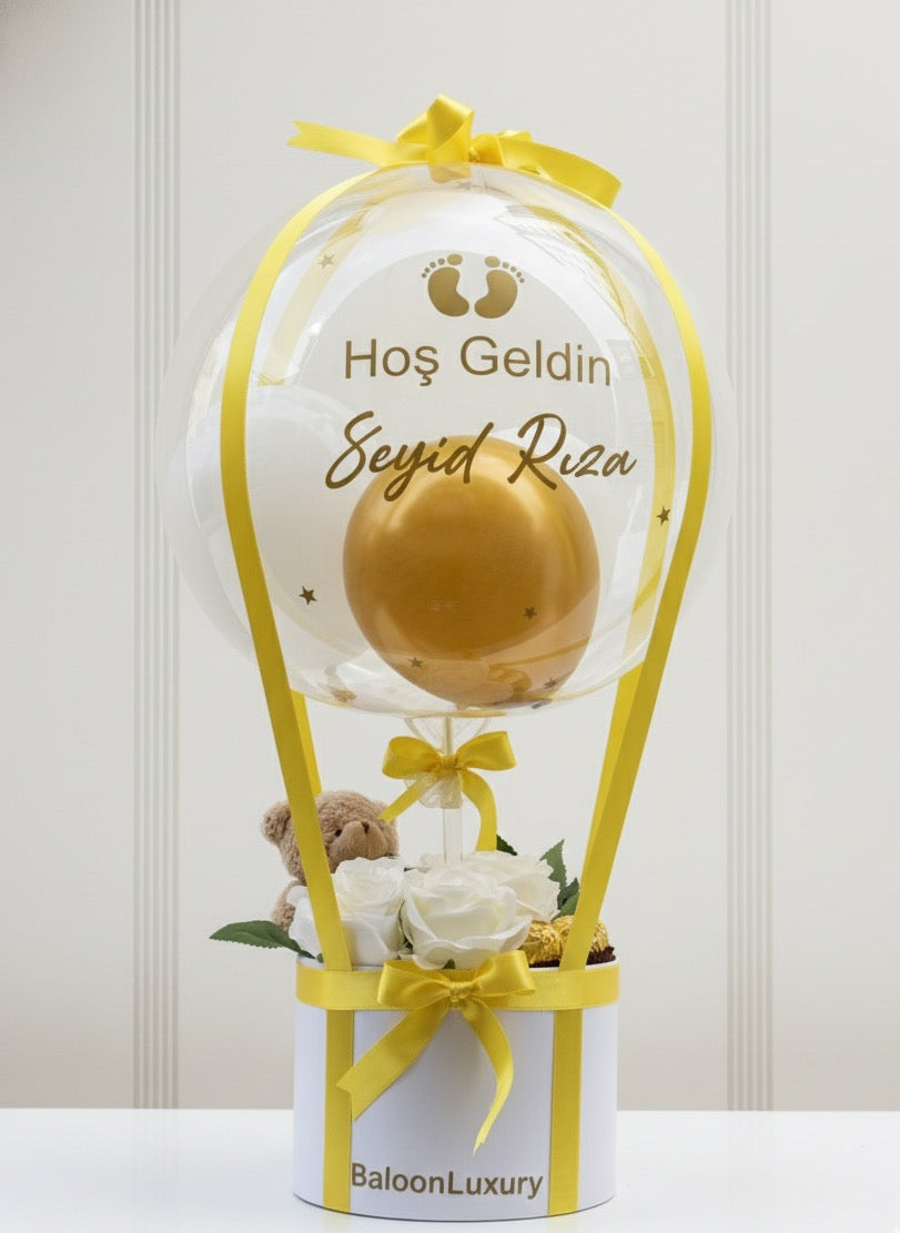Ayıcıklı Çikolatalı Sarı Balon Kutusu