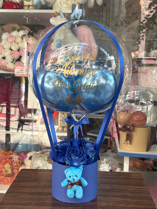 Kişiye Özel Hoş Geldin Prenses / Küçük Prens Balon – Peluş Ayıcık & Çiçekli Hediye
