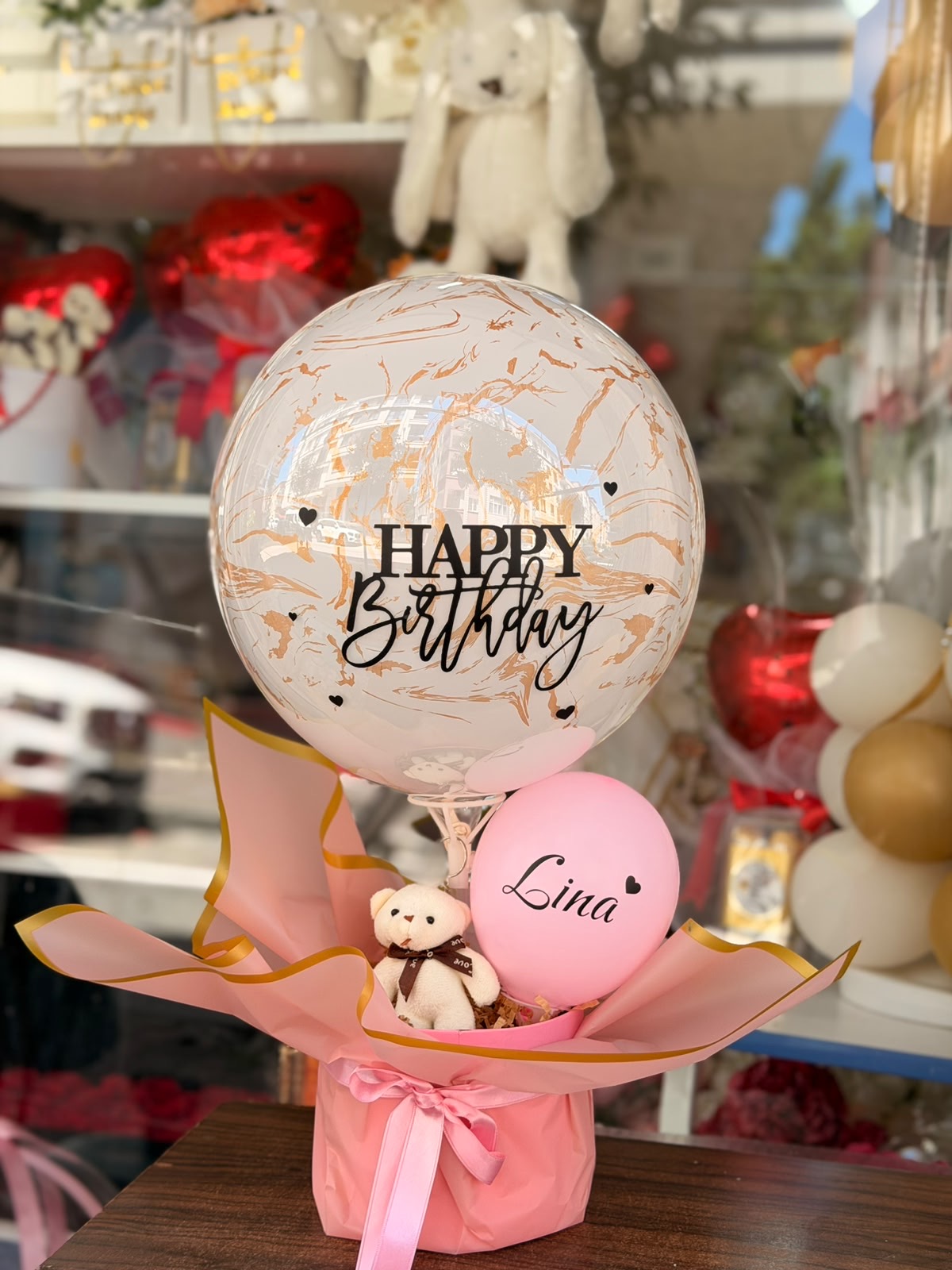 Kişiye Özel İsim Baskılı Happy Birthday Balon Kutusu – Ayıcıklı Doğum Günü Hediyesi
