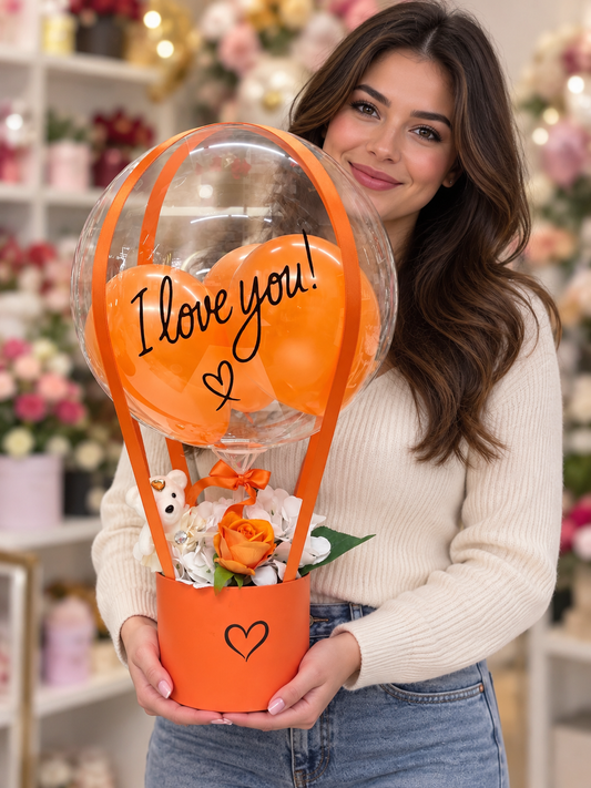 Turuncu Ayıcıklı Doğum Günü Balon Kutusu | BaloonLuxury