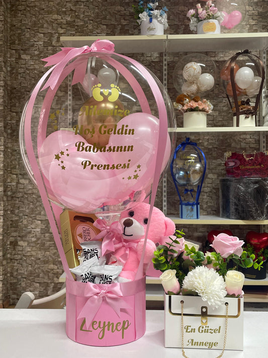 Ayıcıklı Çikolatalı Pembe Balon Kutusu | BaloonLuxury