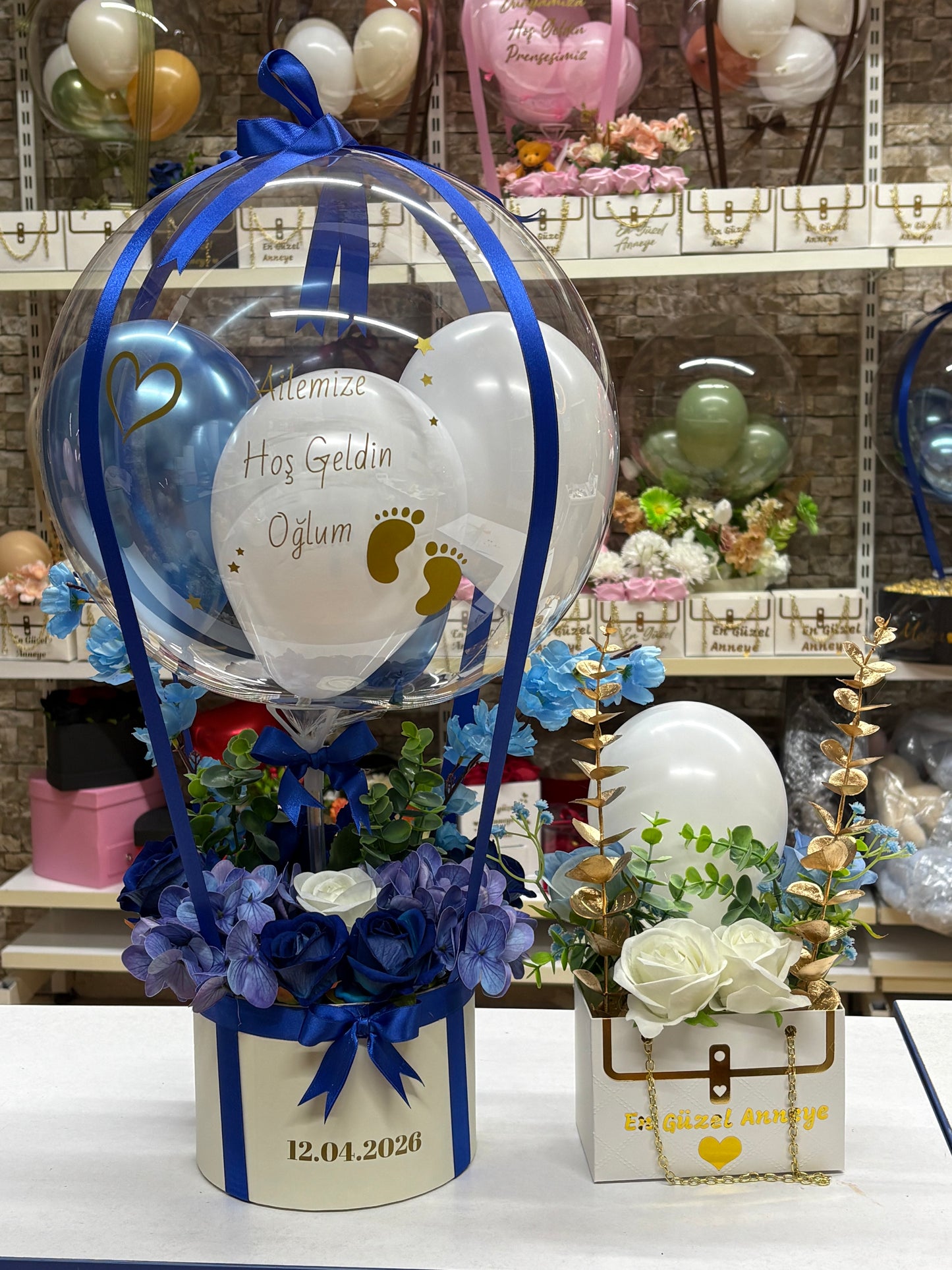 Blue Grace Welcome Set – Hoş Geldin Bebek Balon & Hediye Kutusu