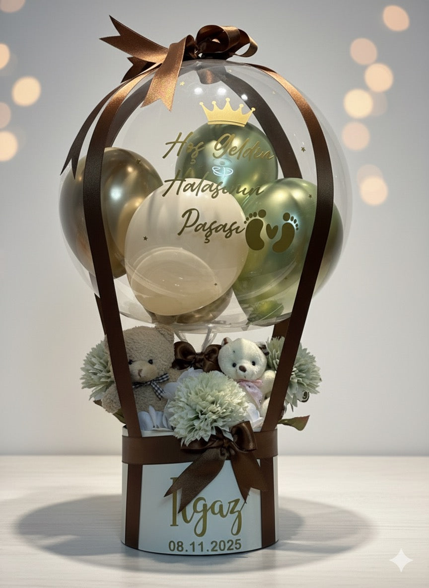 Hoş Geldin Minik Paşa – İsme Özel Premium Bebek Karşılama Balon Kutusu