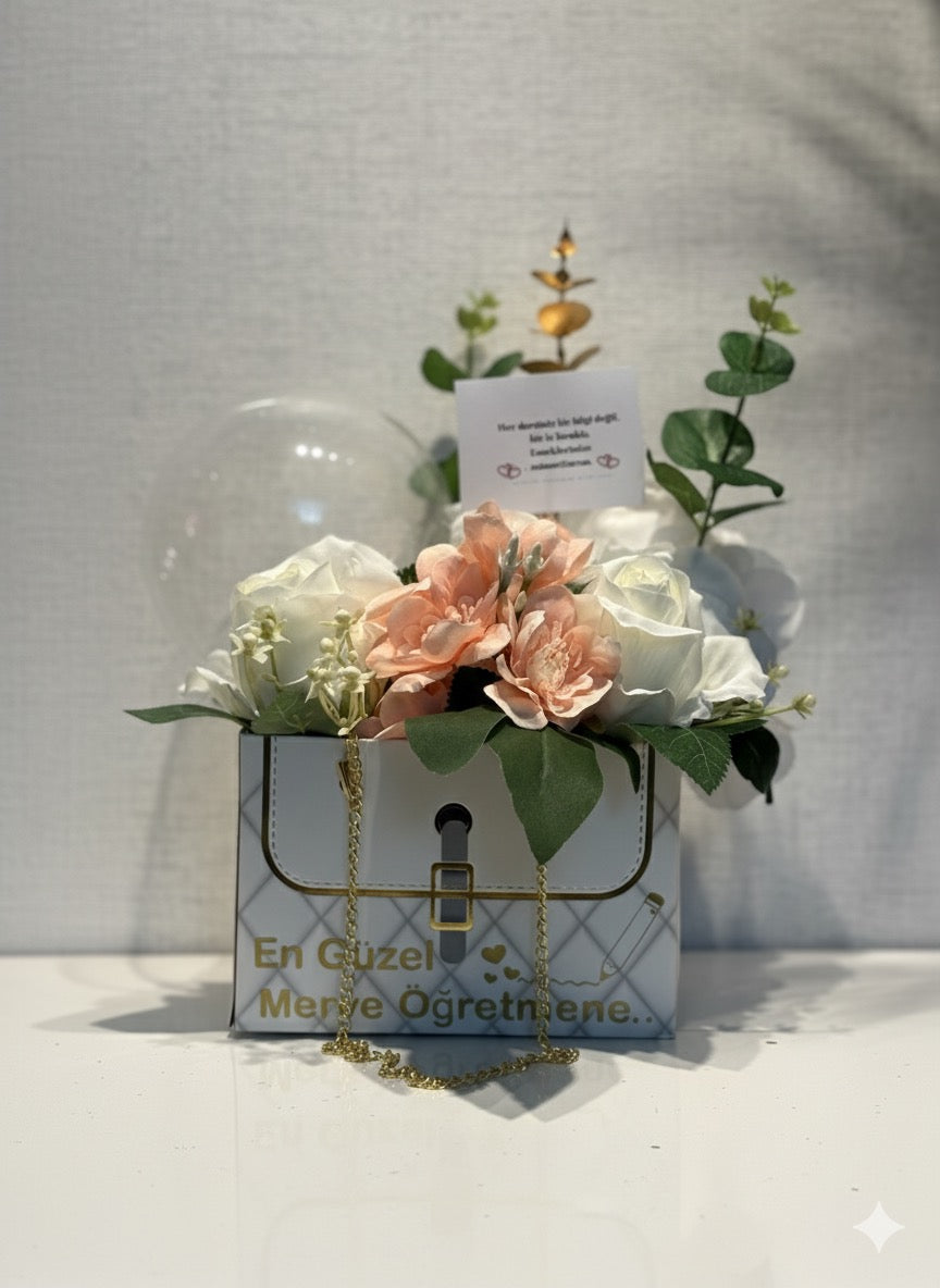 Öğretmenler Günü Özel Tasarım Hediye Kutusu – Çiçekli ve Şık