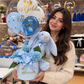 Mavi Tavşanlı Hoş Geldin Bebek Balon ve Çiçek Aranjmanı