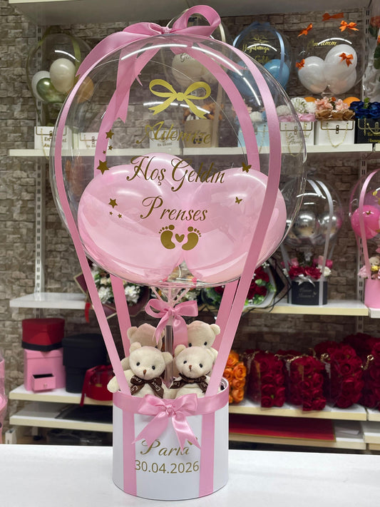 Hoş Geldin Bebek Hediye Balon Kutusu -Pembe