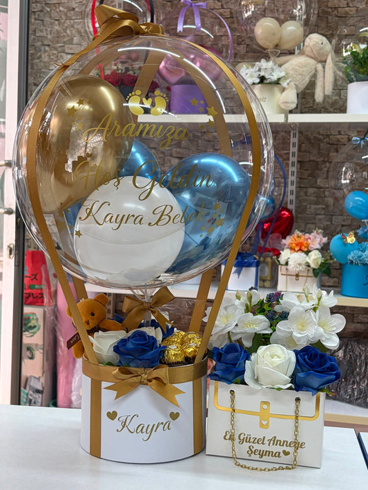 Golden Blue Elegance – Kişiye Özel Lüks Balon Hediye Seti