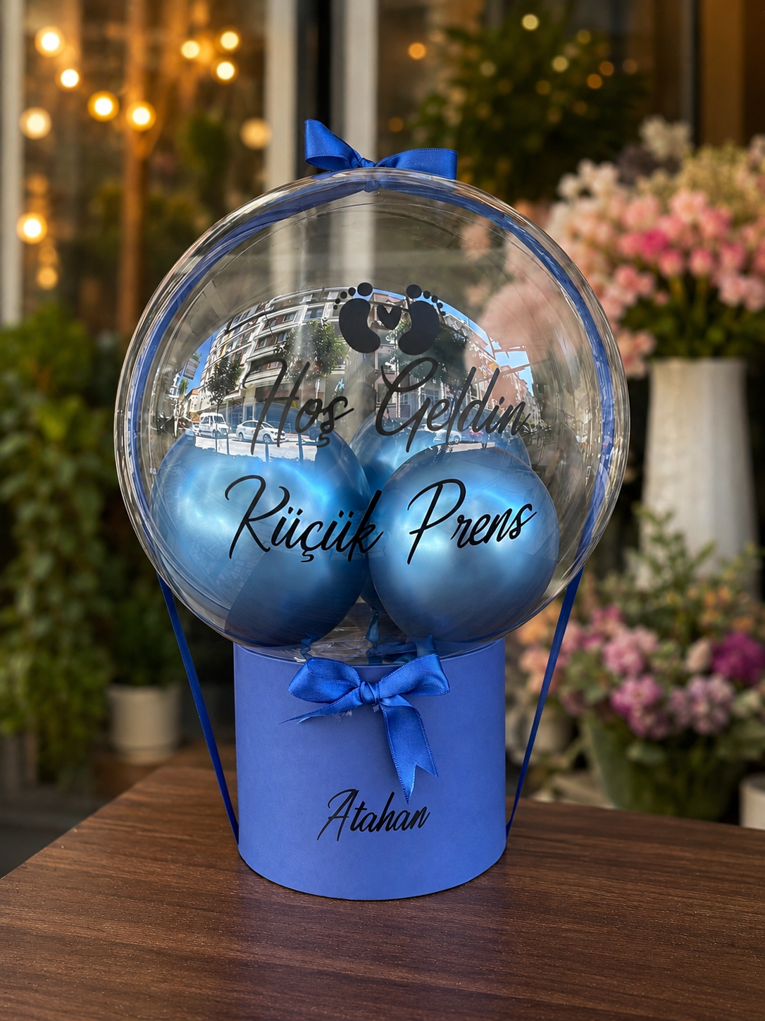 Hoş Geldin Küçük Prens Kişiye Özel Erkek Bebek Balon Kutusu Hediyesi