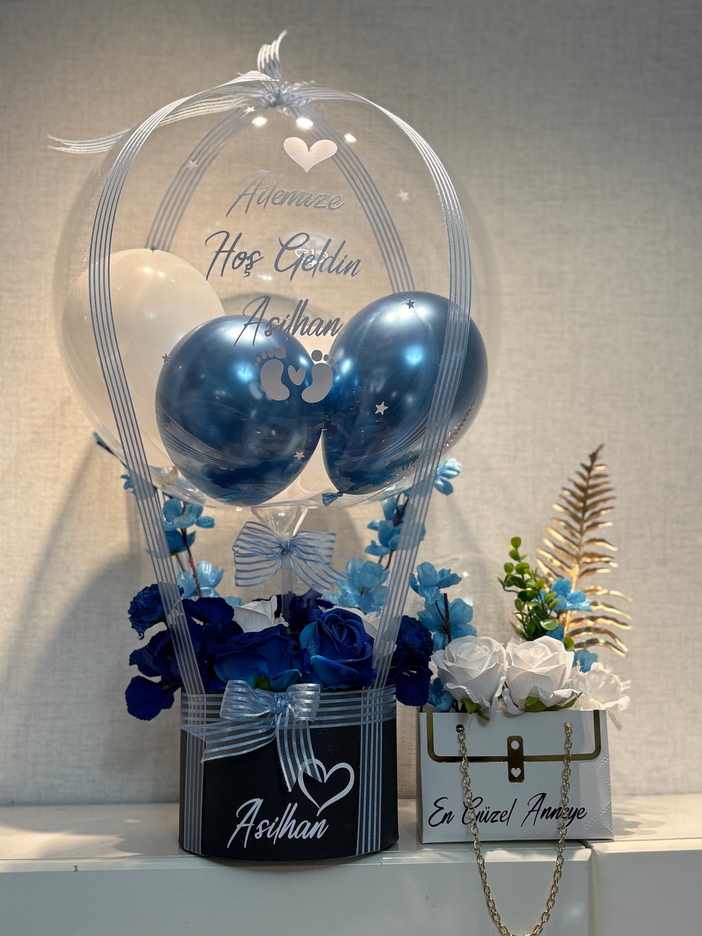 Blue Grace Welcome Set – Hoş Geldin Bebek Balon & Hediye Kutusu