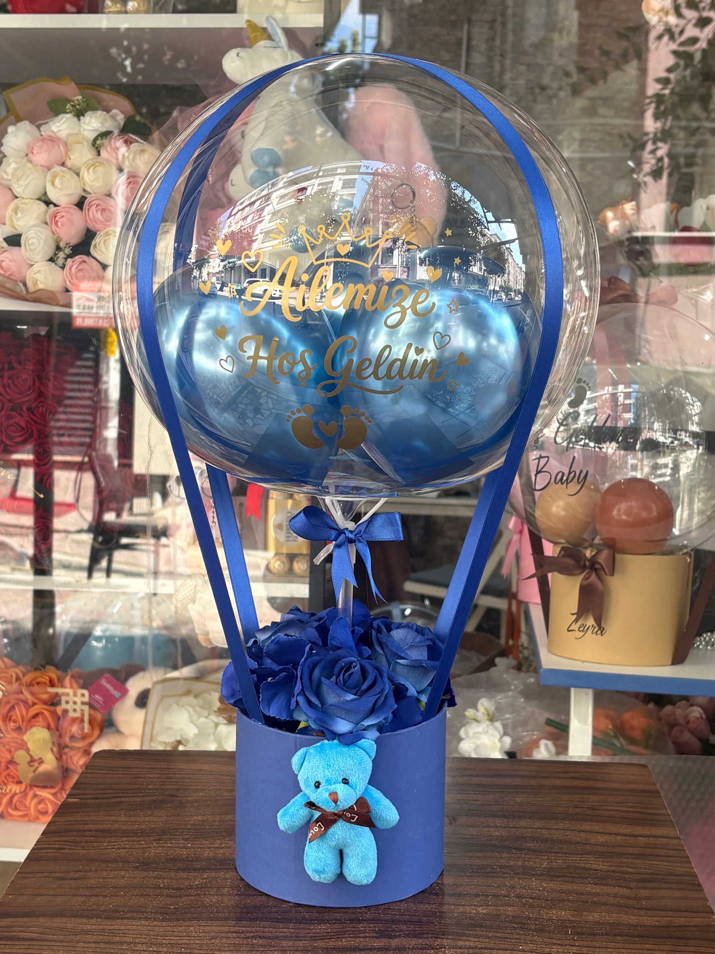 Kişiye Özel Hoş Geldin Prenses / Küçük Prens Balon – Peluş Ayıcık & Çiçekli Hediye