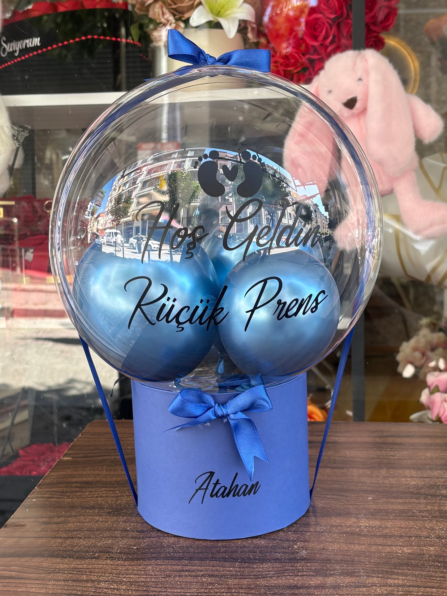 Hoş Geldin Küçük Prens Kişiye Özel Erkek Bebek Balon Kutusu Hediyesi
