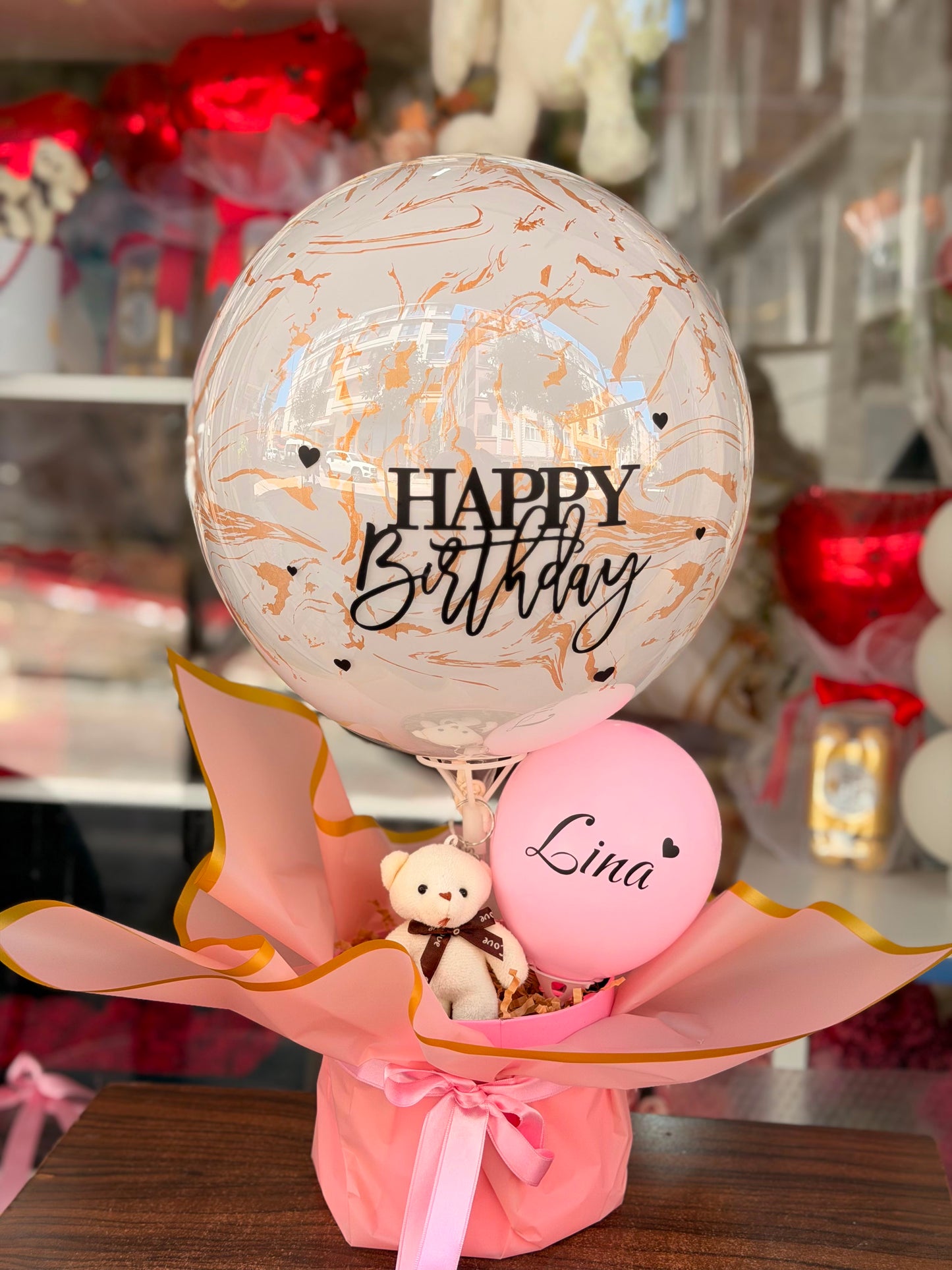 Kişiye Özel İsim Baskılı Happy Birthday Balon Kutusu – Ayıcıklı Doğum Günü Hediyesi