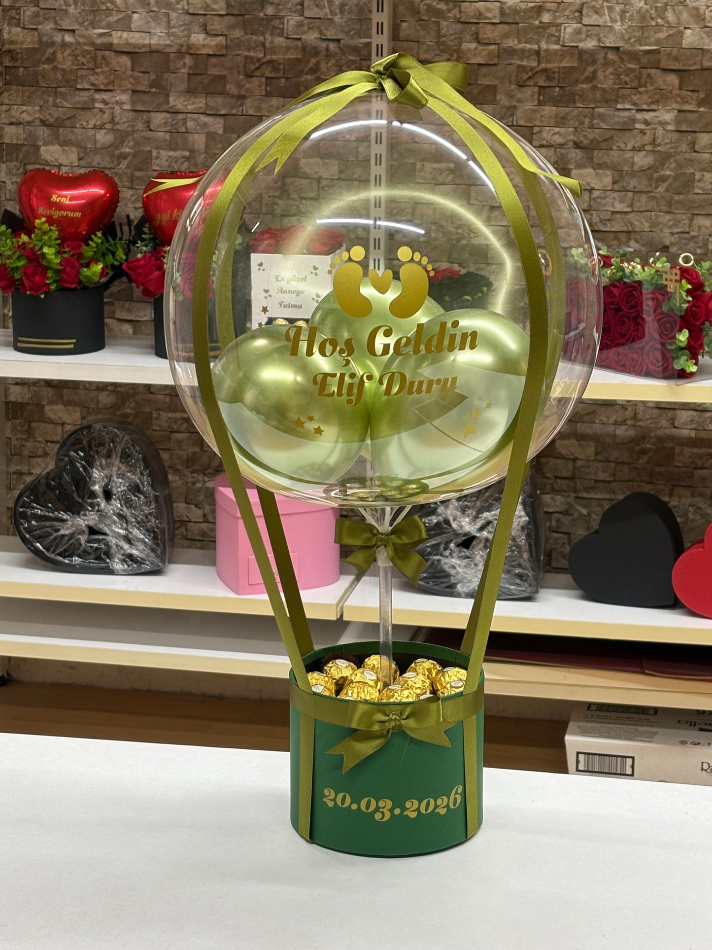 Ferrero rocher Çikolatalı Yeşil Balon Kutusu