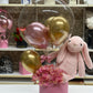 Hoş Geldin Bebek Hediyesi: İsim Yazılı Balon ve Pembe Tavşan Seti