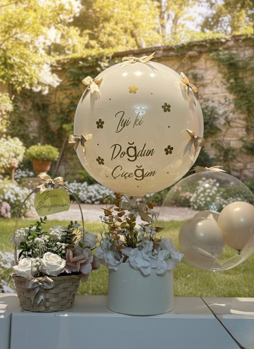 BaloonLuxury Premium Gold Çiçeğim | Kişiye Özel Lüks Doğum Günü Balon Aranjmanı
