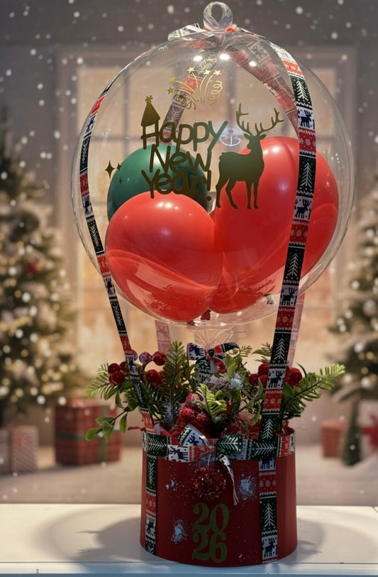 2026 Yeni Yıl Kırmızı Noel Balon Hediye Kutusu – Bireysel ve Kurumsal Yılbaşı Hediyesi