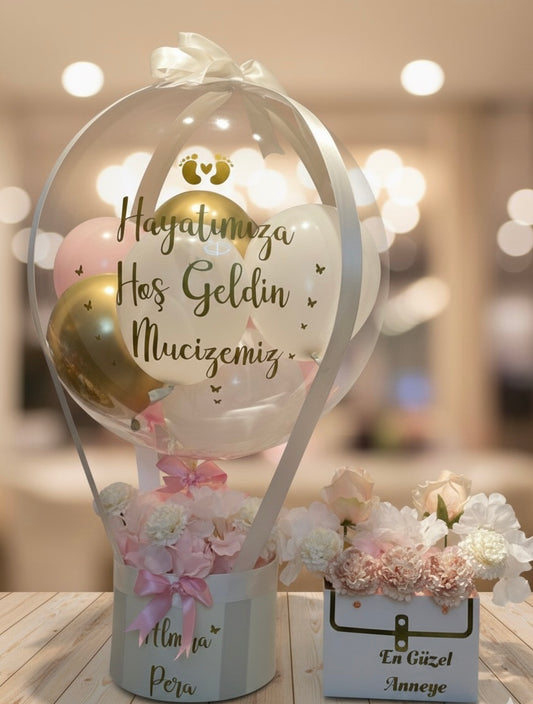Yeni Doğan Karşılama Balonu – Kutu Aranjmanlı Hoş Geldin Hediyesi