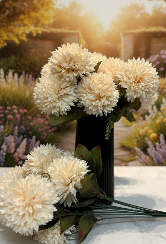 11 Kafalı Krem Kasımpatı Yapay Çiçek Demeti – Vazosuz Dekoratif Çiçek