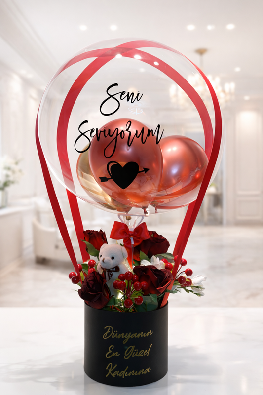 Seni Seviyorum Balonlu Ayıcıklı Sevgililer Günü Hediyesi