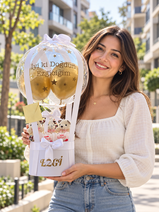 Çikolatalı Ayıcıklı Doğum Günü Balon Kutusu