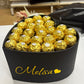 Kişiye Özel Ferrero Rocher Kutusu ve Şık Çiçek Buketi Hediye Seti