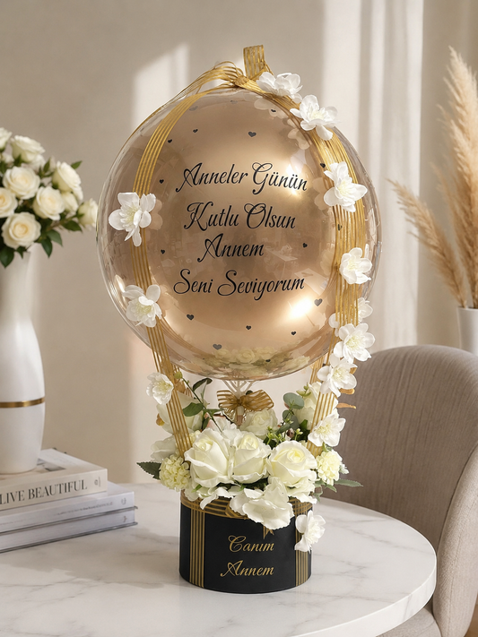 Gold Elegance Anneler Günü Balon Çiçek Kutusu