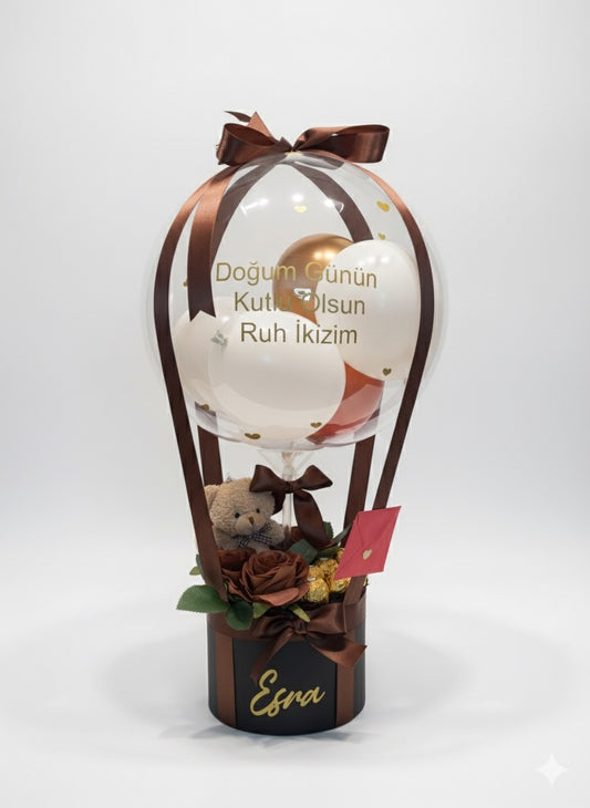 Arkadaşa Doğum Günü Hediye Balon Kutusu – Çikolatalı ve Peluşlu